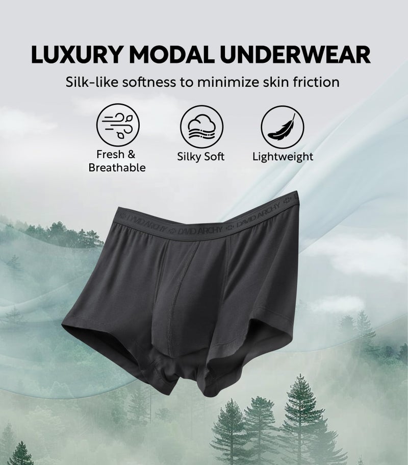 DAVID ARCHY Men's Underwear Ultra Soft Modal Support Pouch Trunks Moisture Wicking Boxer Briefs for Men 4 Packs (XL, Black) - Image 3